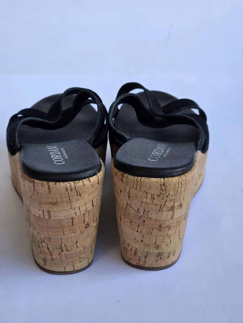 NEW Cordani Devon Black Suede Cork Platform Wedge Sandals - Size 9.5 /10